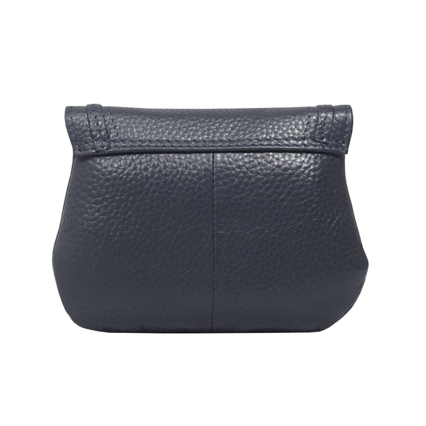 'CARMEL' Navy Soft Pebble Grain Real Leather Flapover Purse Wallet