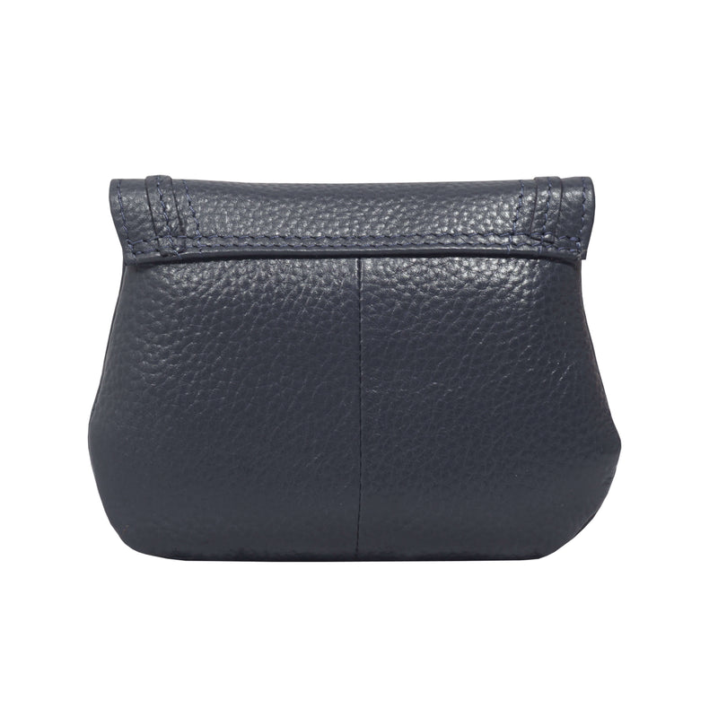 'CARMEL' Navy Soft Pebble Grain Real Leather Flapover Purse Wallet