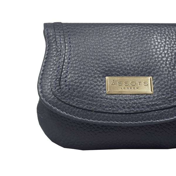 'CARMEL' Navy Soft Pebble Grain Real Leather Flapover Purse Wallet