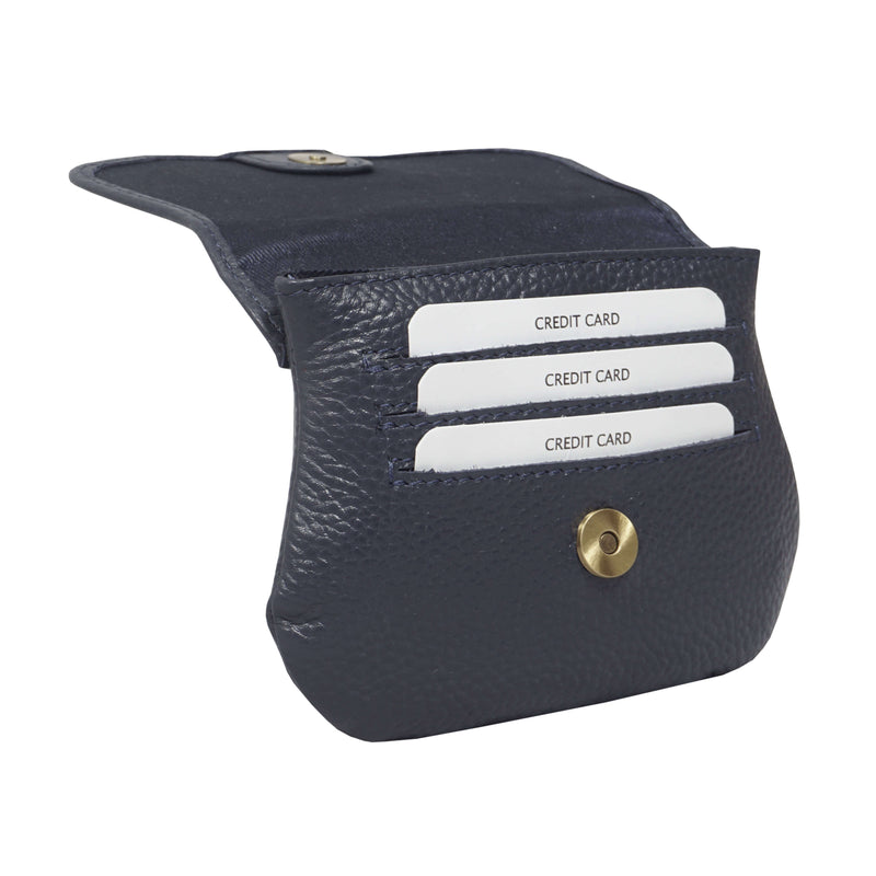 'CARMEL' Navy Soft Pebble Grain Real Leather Flapover Purse Wallet
