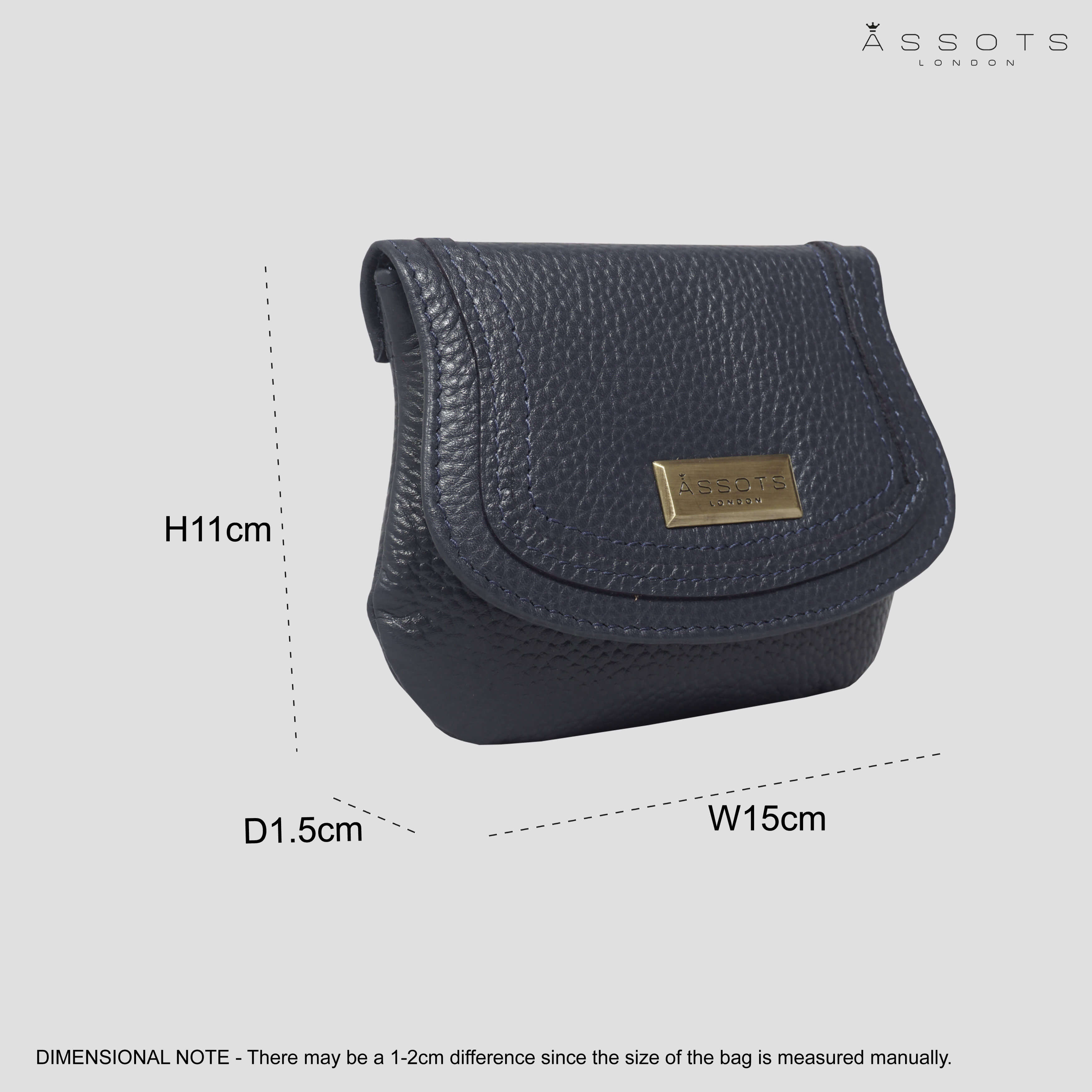 'CARMEL' Navy Soft Pebble Grain Real Leather Flapover Purse Wallet