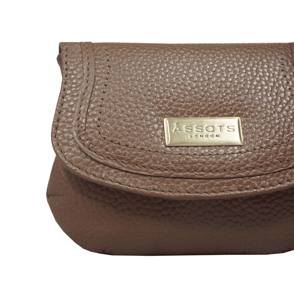 'CARMEL' Tan Soft Pebble Grain Real Leather Flapover Purse Wallet