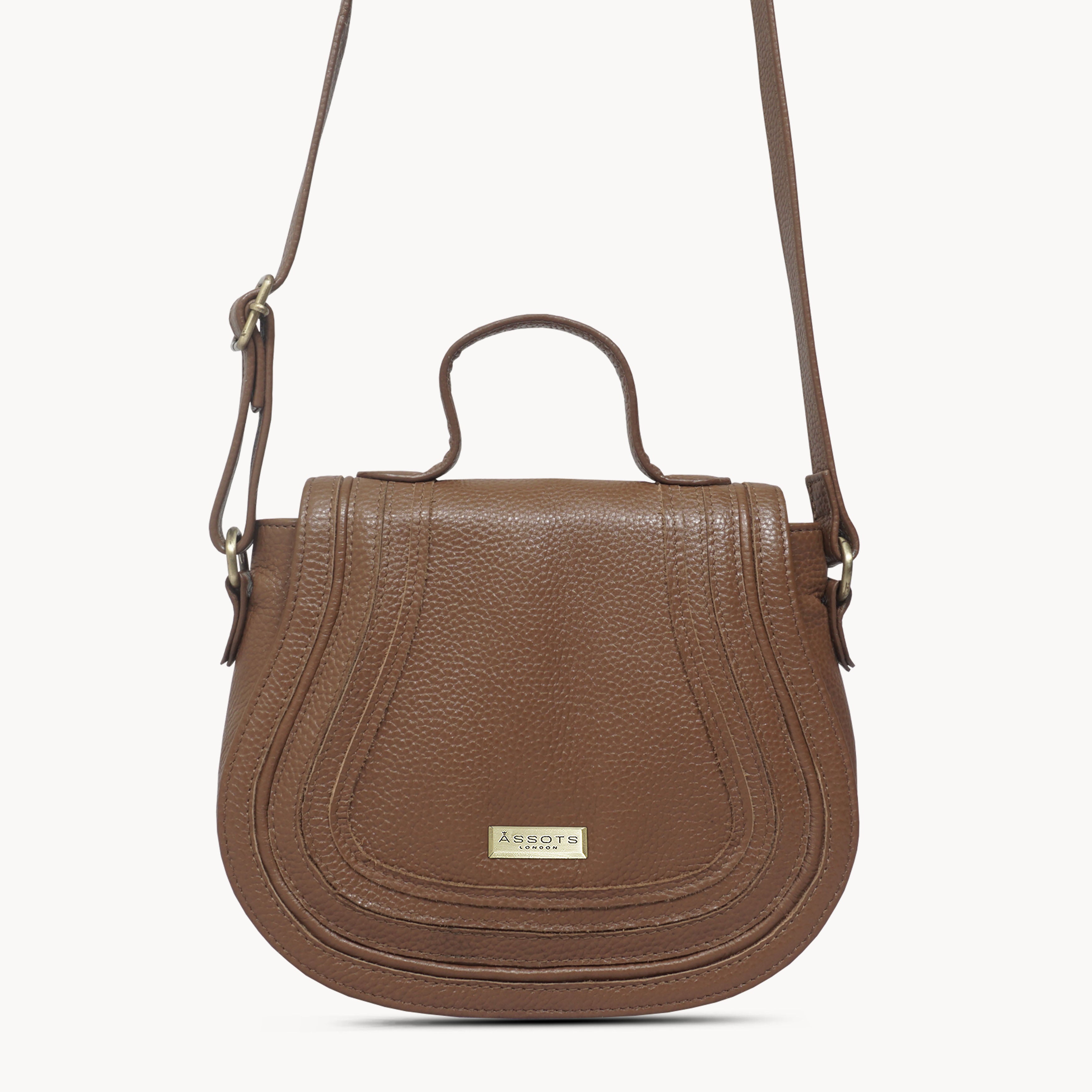 'CARMEL' Tan Real Leather Shoulder Crossbody Bag