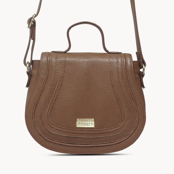 'CARMEL' Tan Real Leather Shoulder Crossbody Bag