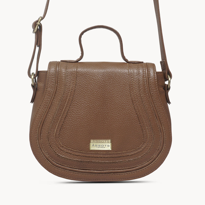 'CARMEL' Tan Real Leather Shoulder Crossbody Bag