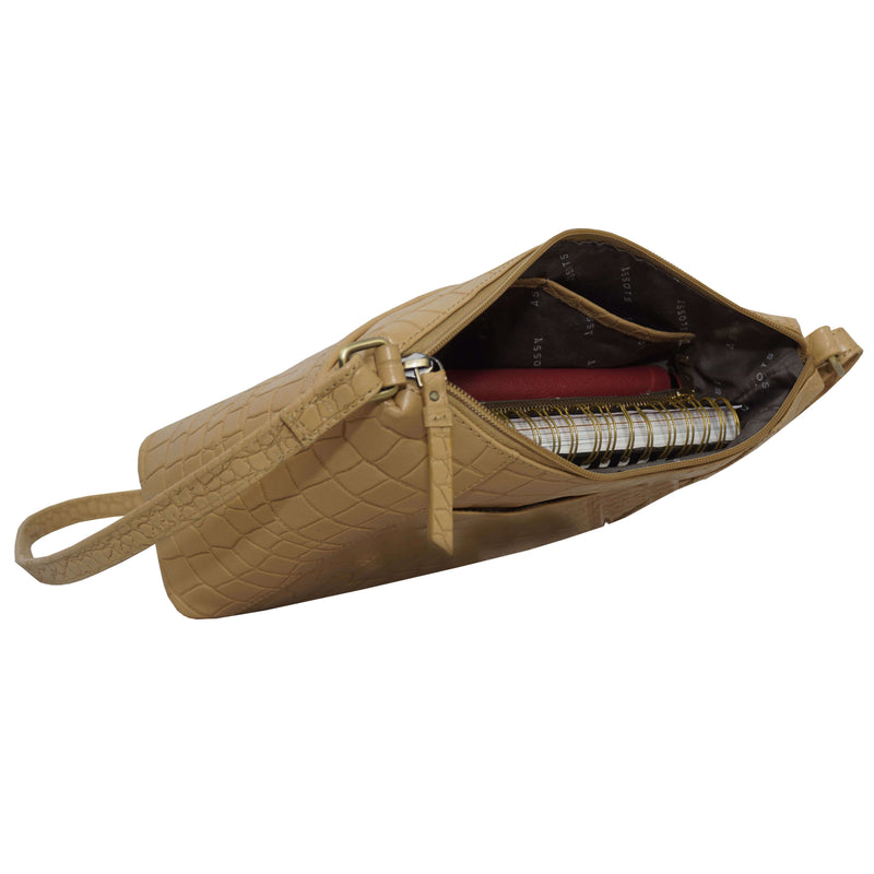 'CAROL' Camel Croc Real Leather Designer Crossbody Shoulder Bag