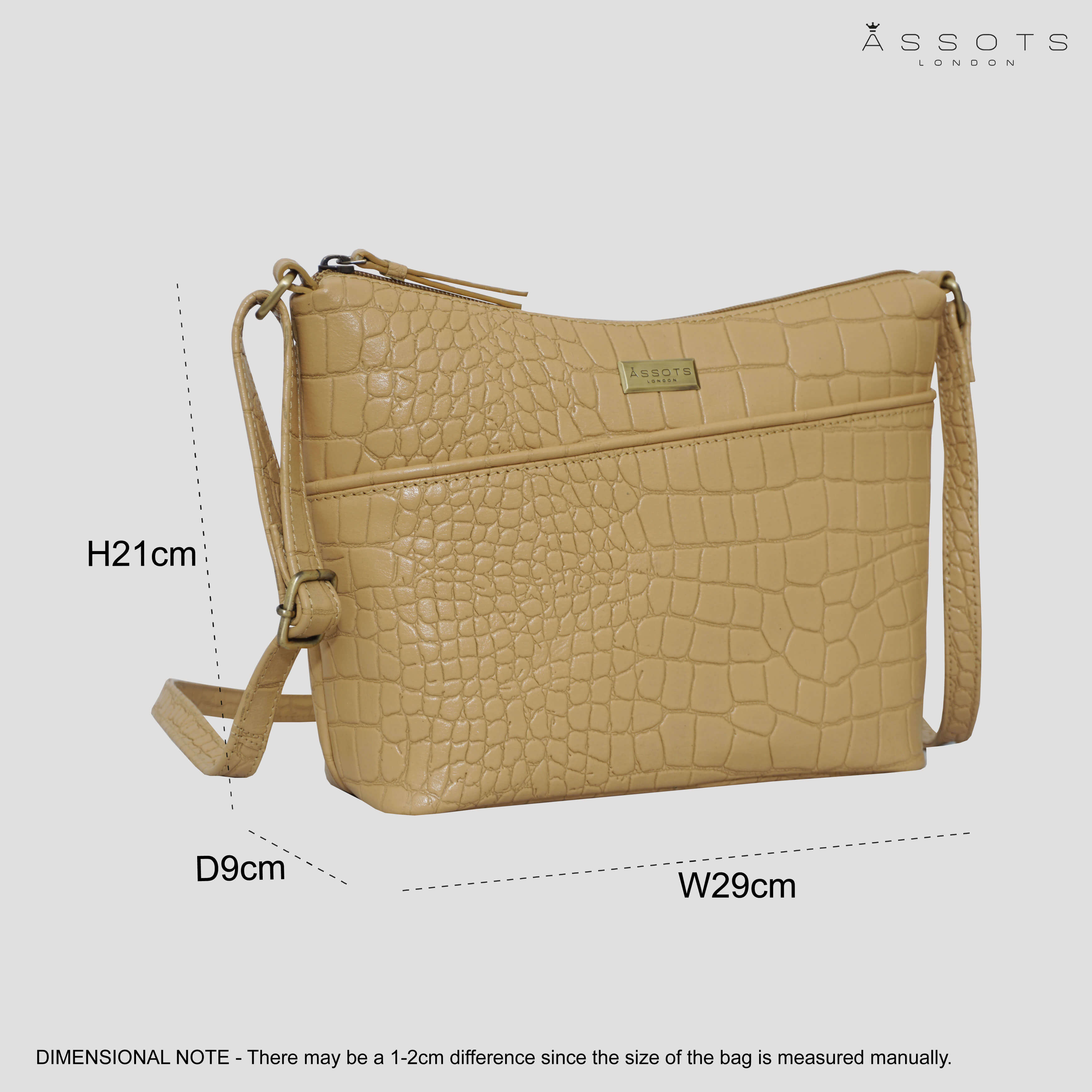 'CAROL' Camel Croc Real Leather Designer Crossbody Shoulder Bag