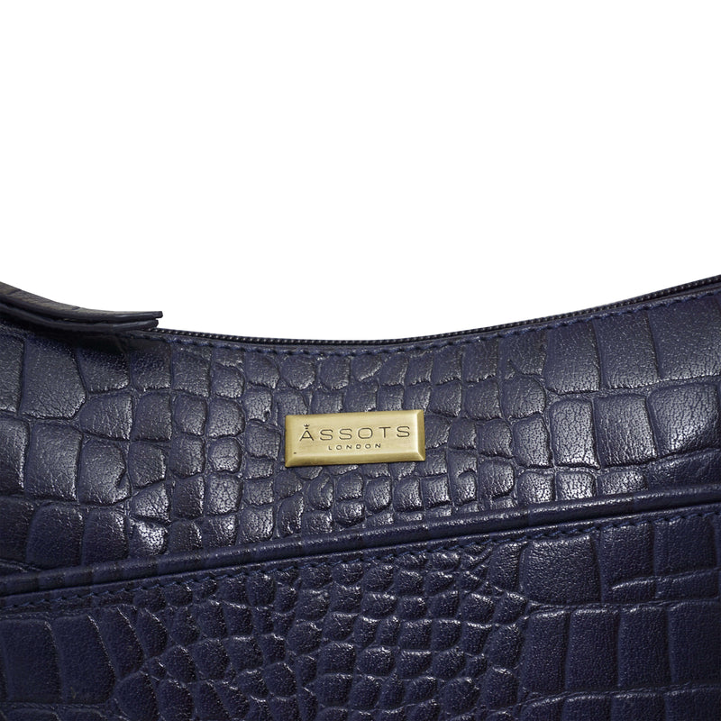 'CAROL' Navy Croc Real Leather Designer Crossbody Shoulder Bag
