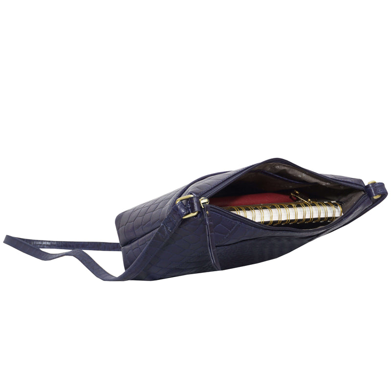'CAROL' Navy Croc Real Leather Designer Crossbody Shoulder Bag