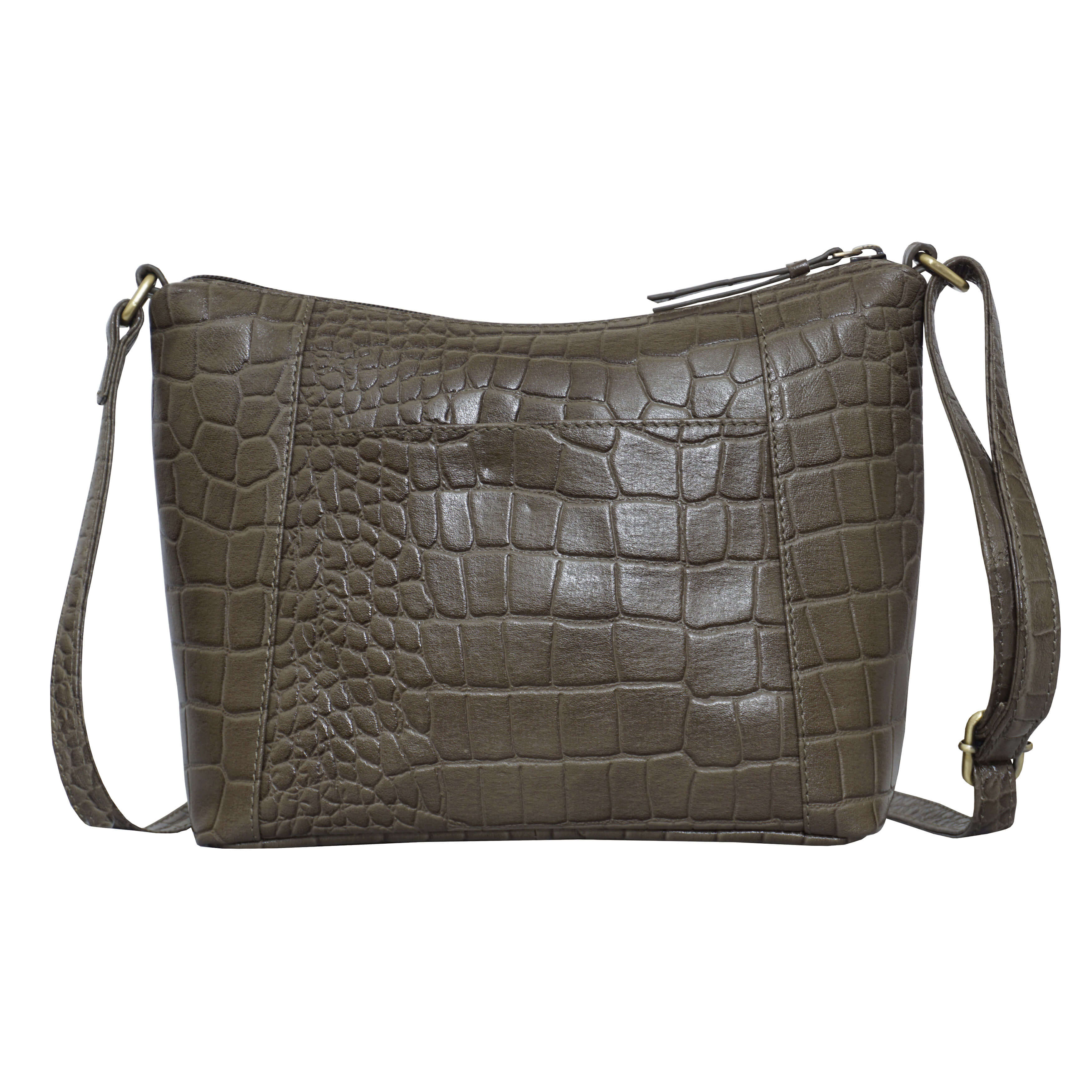 'CAROL' Olive Green Croc Real Leather Designer Crossbody Shoulder Bag