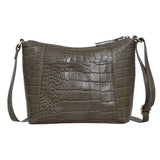 'CAROL' Olive Green Croc Real Leather Designer Crossbody Shoulder Bag