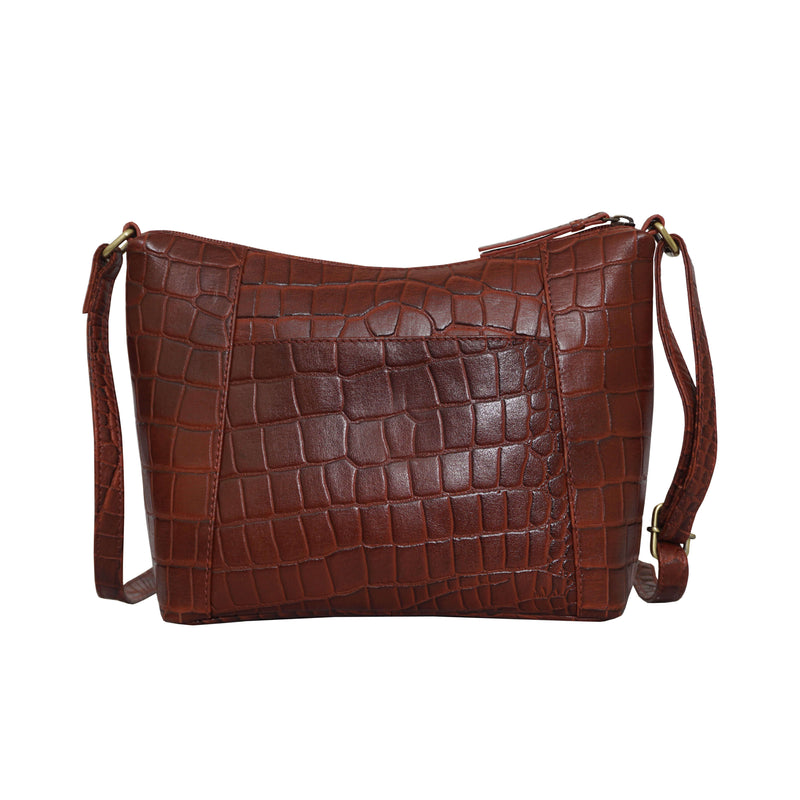'CAROL' Red Croc Real Leather Designer Crossbody Shoulder Bag