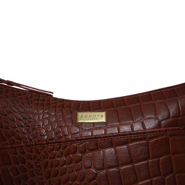 'CAROL' Red Croc Real Leather Designer Crossbody Shoulder Bag