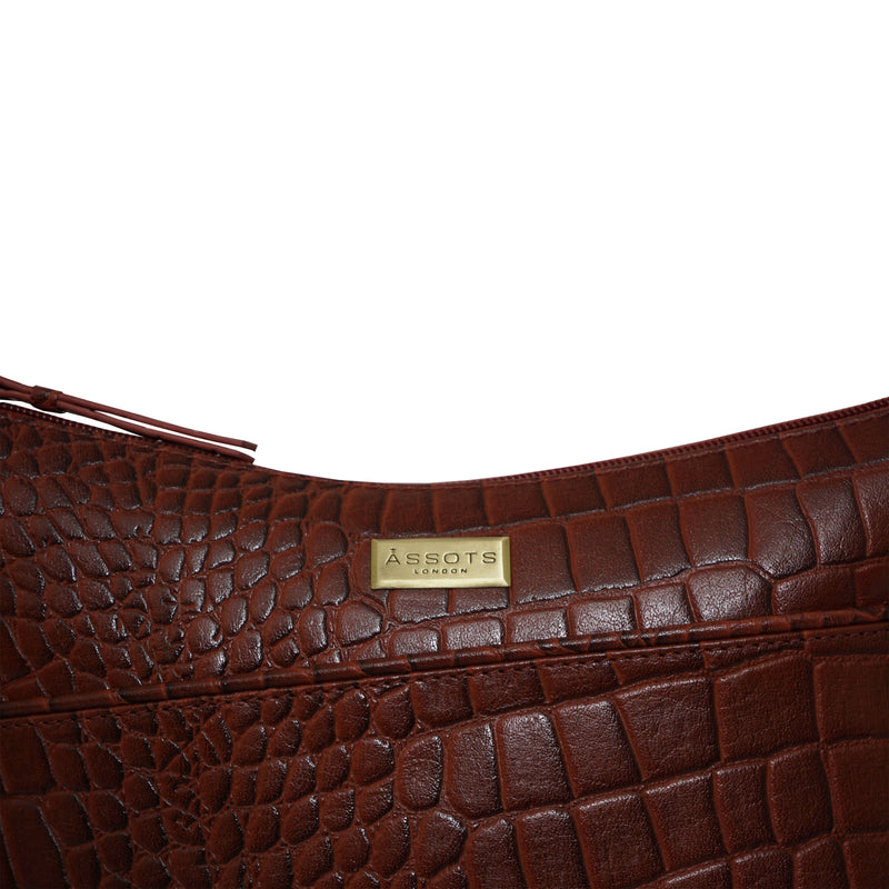 'CAROL' Red Croc Real Leather Designer Crossbody Shoulder Bag