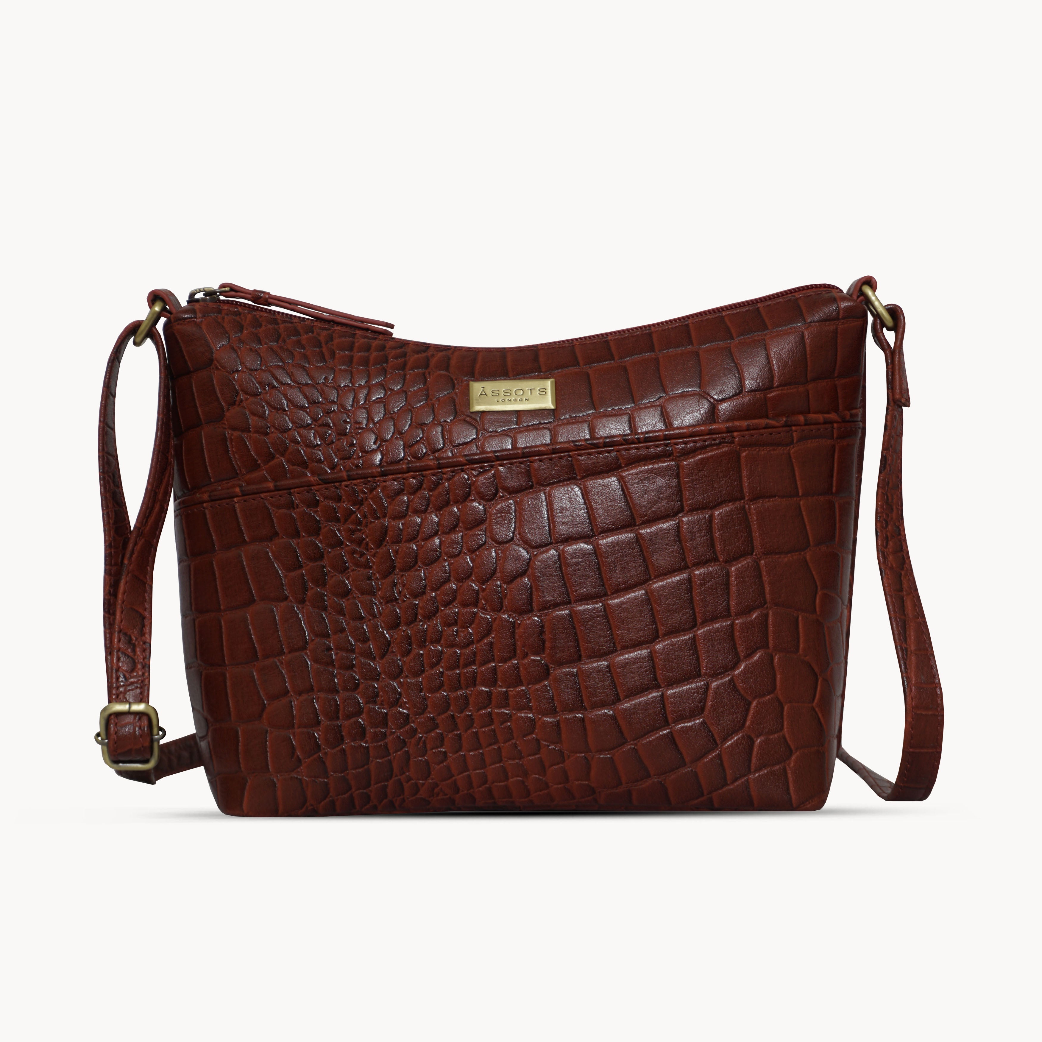 'CAROL' Red Croc Real Leather Designer Crossbody Shoulder Bag
