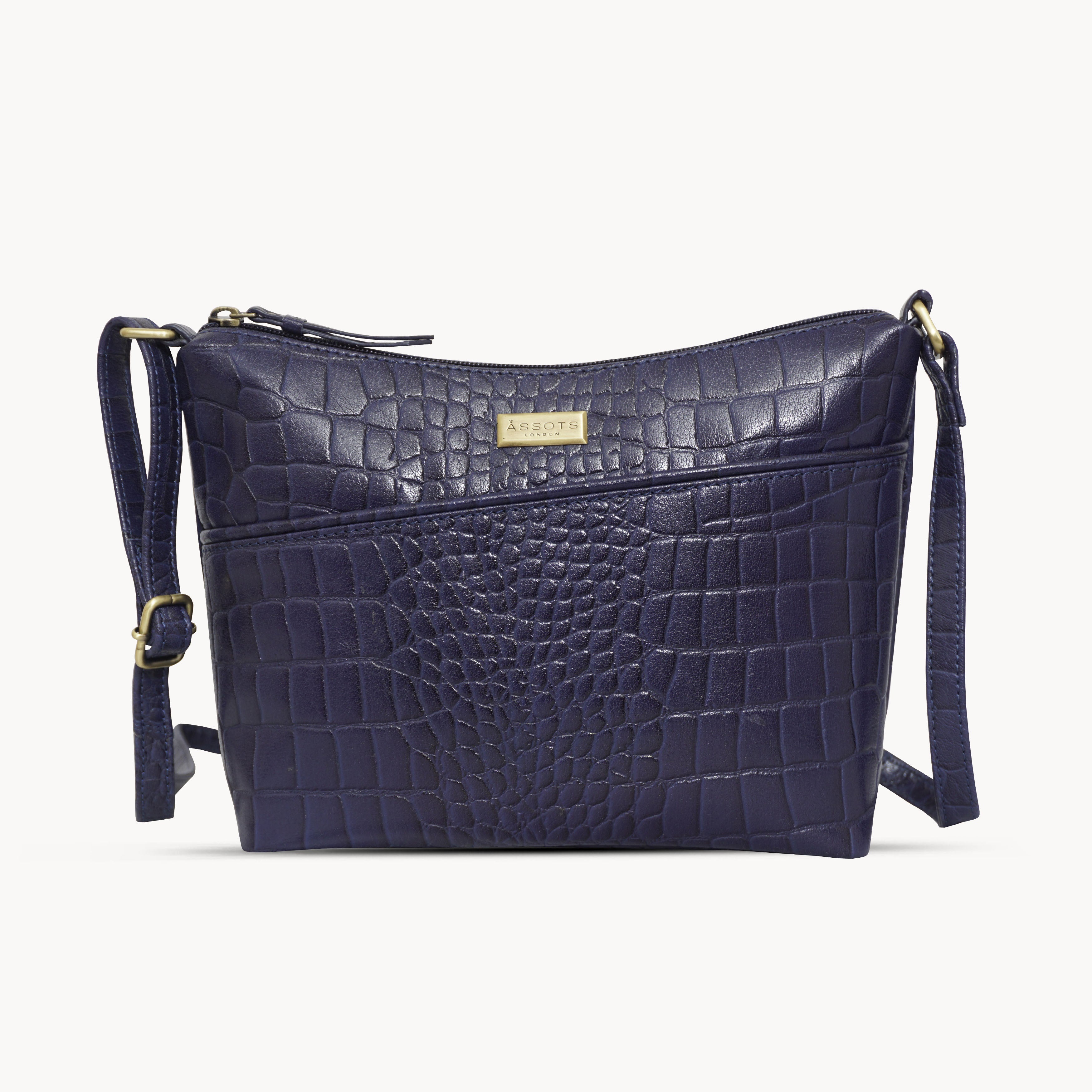 'CAROL' Navy Croc Real Leather Designer Crossbody Shoulder Bag
