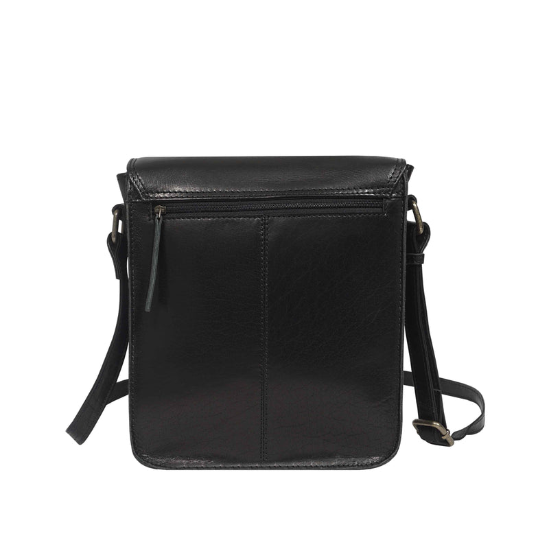 'CAROLYN' Black Polished VT Real Leather iPad Tablet Crossbody Bag