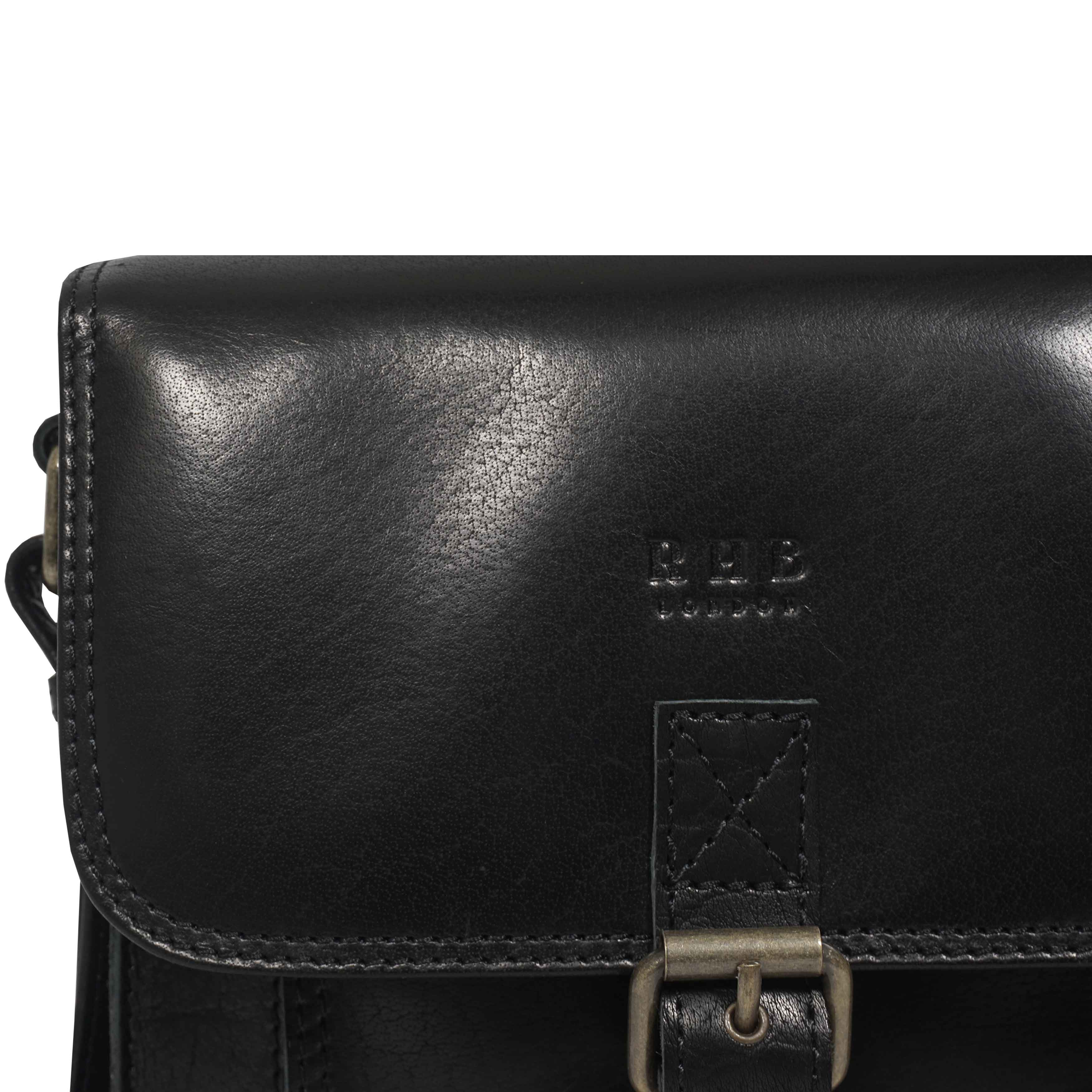 'CAROLYN' Black Polished VT Real Leather iPad Tablet Crossbody Bag