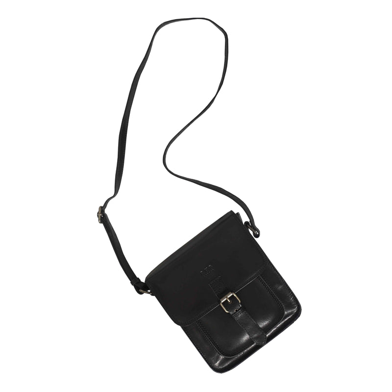 'CAROLYN' Black Polished VT Real Leather iPad Tablet Crossbody Bag