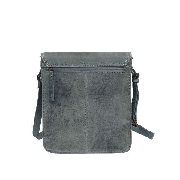 'CAROLYN' Denim Distressed Real Leather iPad Tablet Crossbody Bag