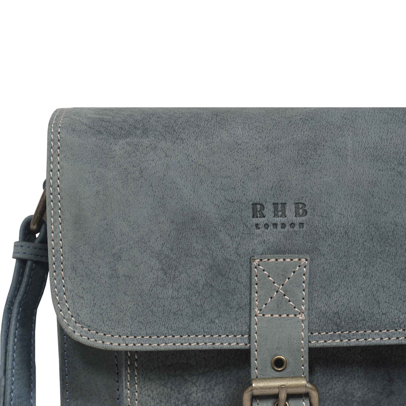 'CAROLYN' Denim Distressed Real Leather iPad Tablet Crossbody Bag
