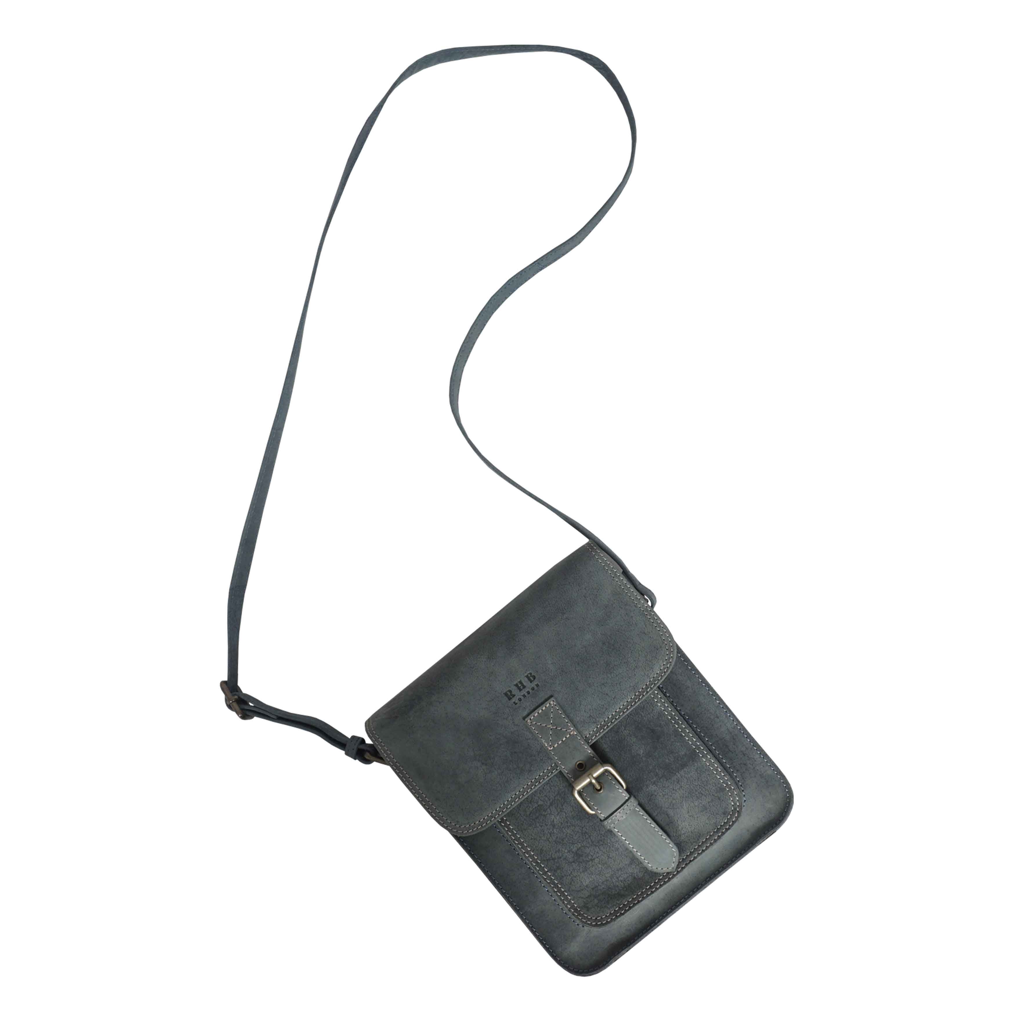 'CAROLYN' Denim Distressed Real Leather iPad Tablet Crossbody Bag