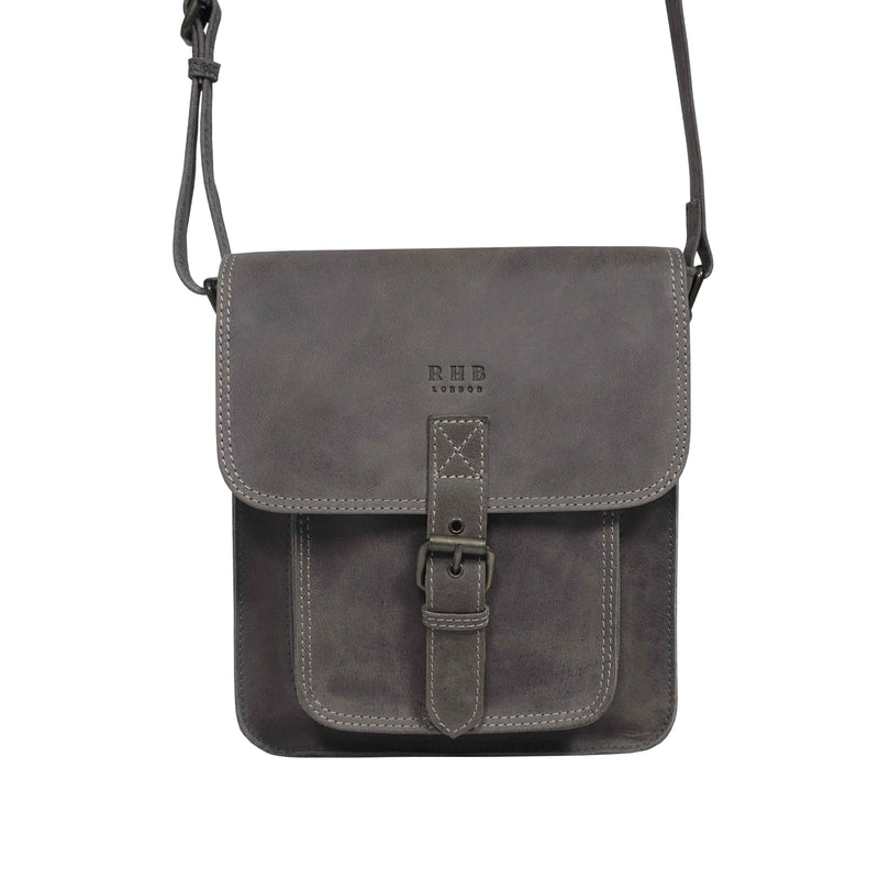 'CAROLYN' Grey Distressed  Real Leather iPad Tablet Crossbody Bag