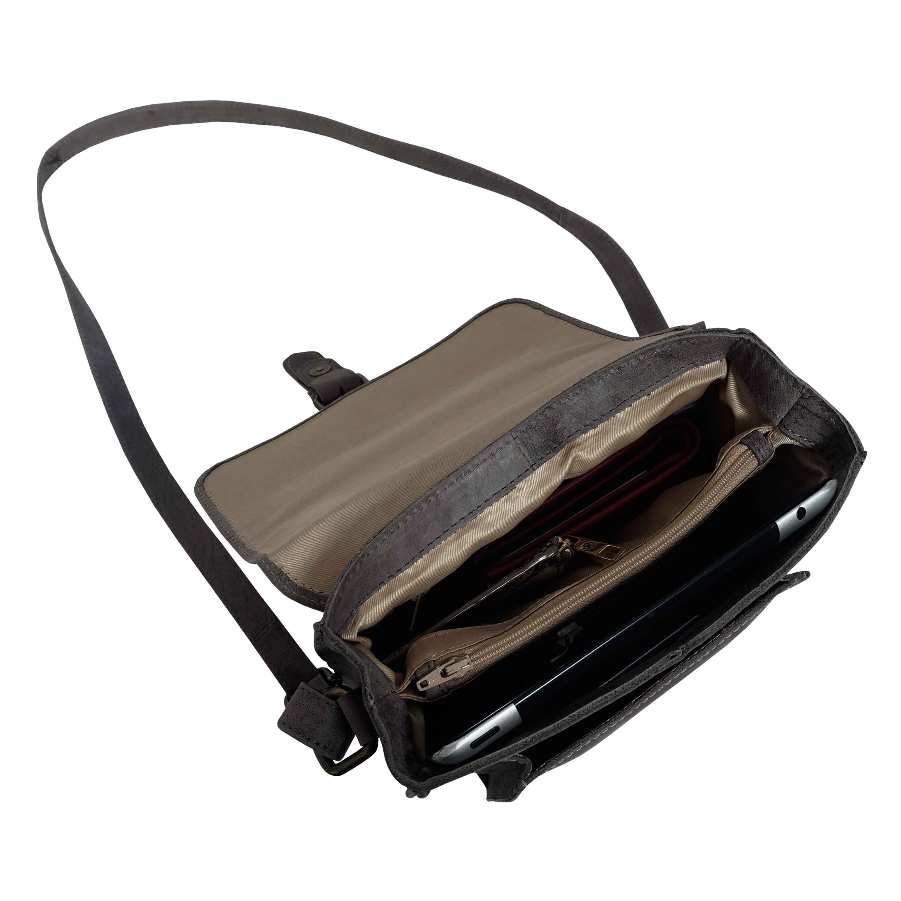 'CAROLYN' Grey Distressed  Real Leather iPad Tablet Crossbody Bag