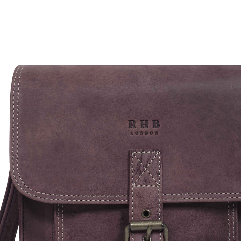 'CAROLYN' Plum Distressed  Real Leather iPad Tablet Crossbody Bag
