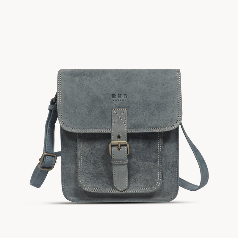 'CAROLYN' Denim Distressed Real Leather iPad Tablet Crossbody Bag