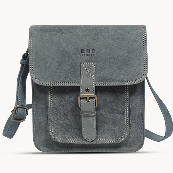 'CAROLYN' Denim Distressed Real Leather iPad Tablet Crossbody Bag
