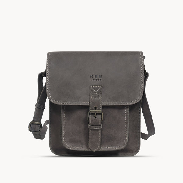 'CAROLYN' Grey Distressed  Real Leather iPad Tablet Crossbody Bag