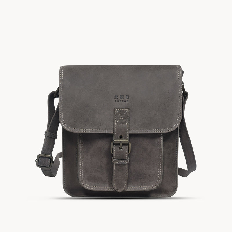 'CAROLYN' Grey Distressed  Real Leather iPad Tablet Crossbody Bag
