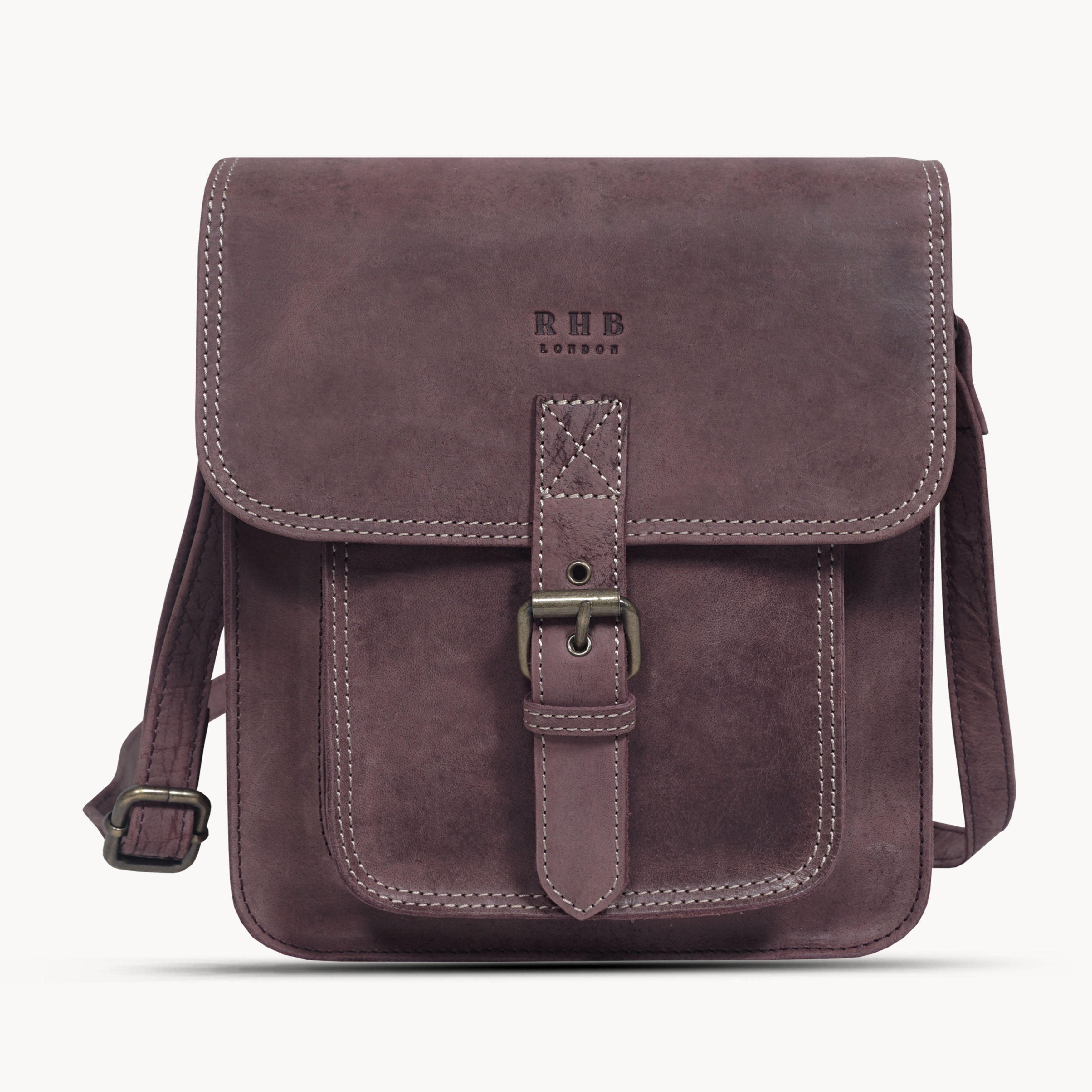 'CAROLYN' Plum Distressed  Real Leather iPad Tablet Crossbody Bag