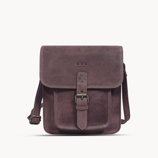 'CAROLYN' Plum Distressed  Real Leather iPad Tablet Crossbody Bag