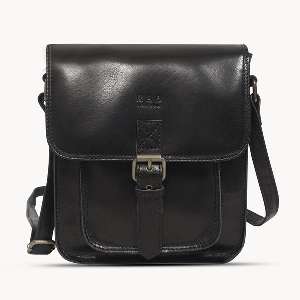 'CAROLYN' Black Polished VT Real Leather iPad Tablet Crossbody Bag