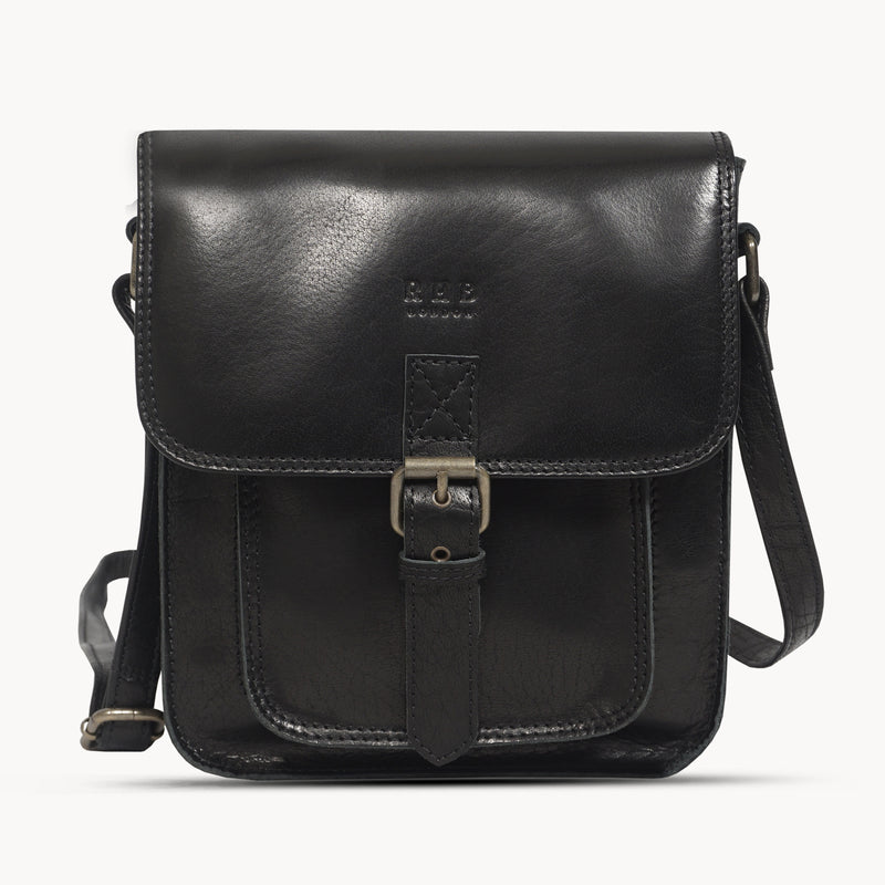 'CAROLYN' Black Polished VT Real Leather iPad Tablet Crossbody Bag
