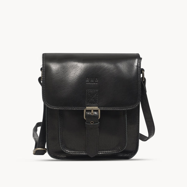 'CAROLYN' Black Polished VT Real Leather iPad Tablet Crossbody Bag