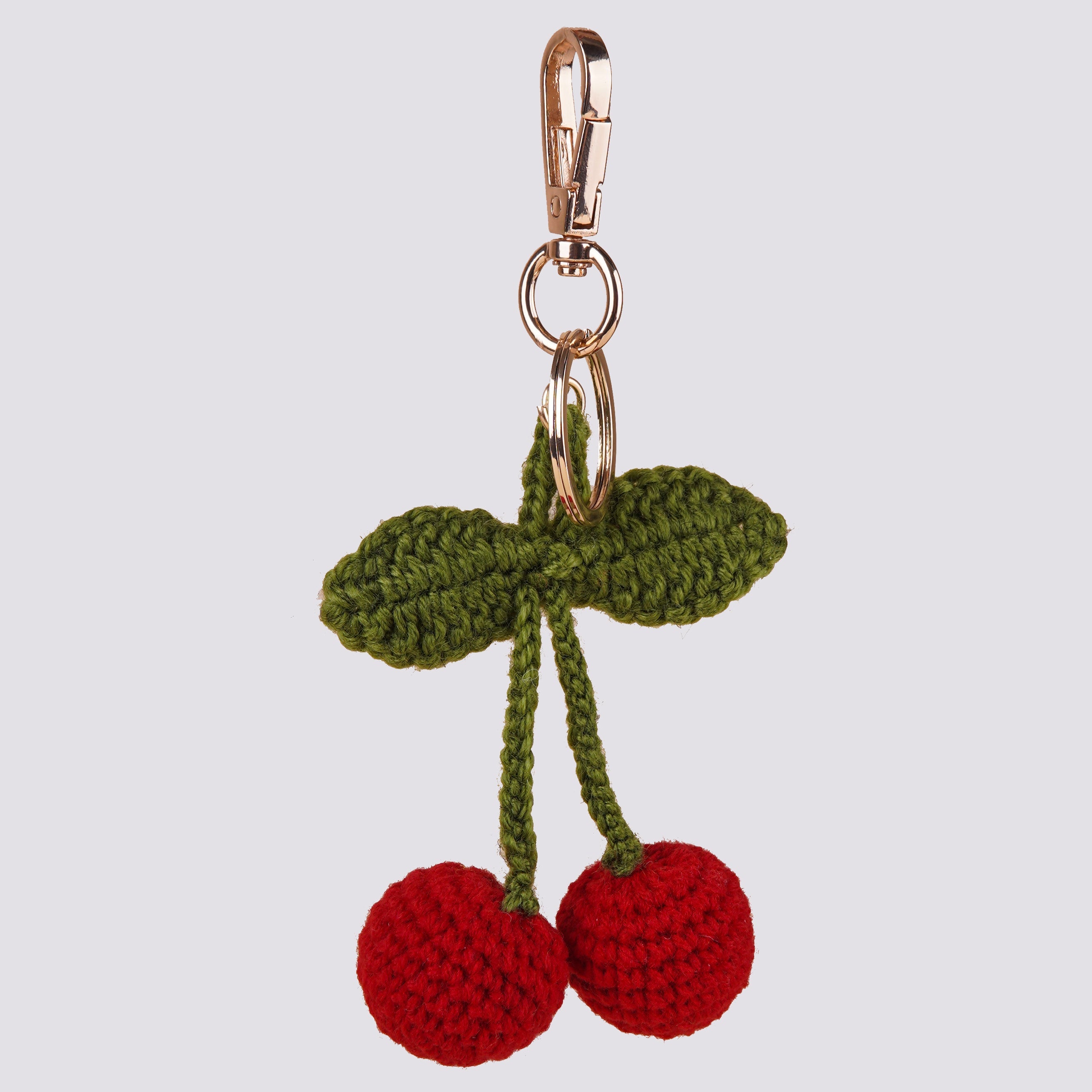 The Cherry Hand Crochet Gold Charm Keyring