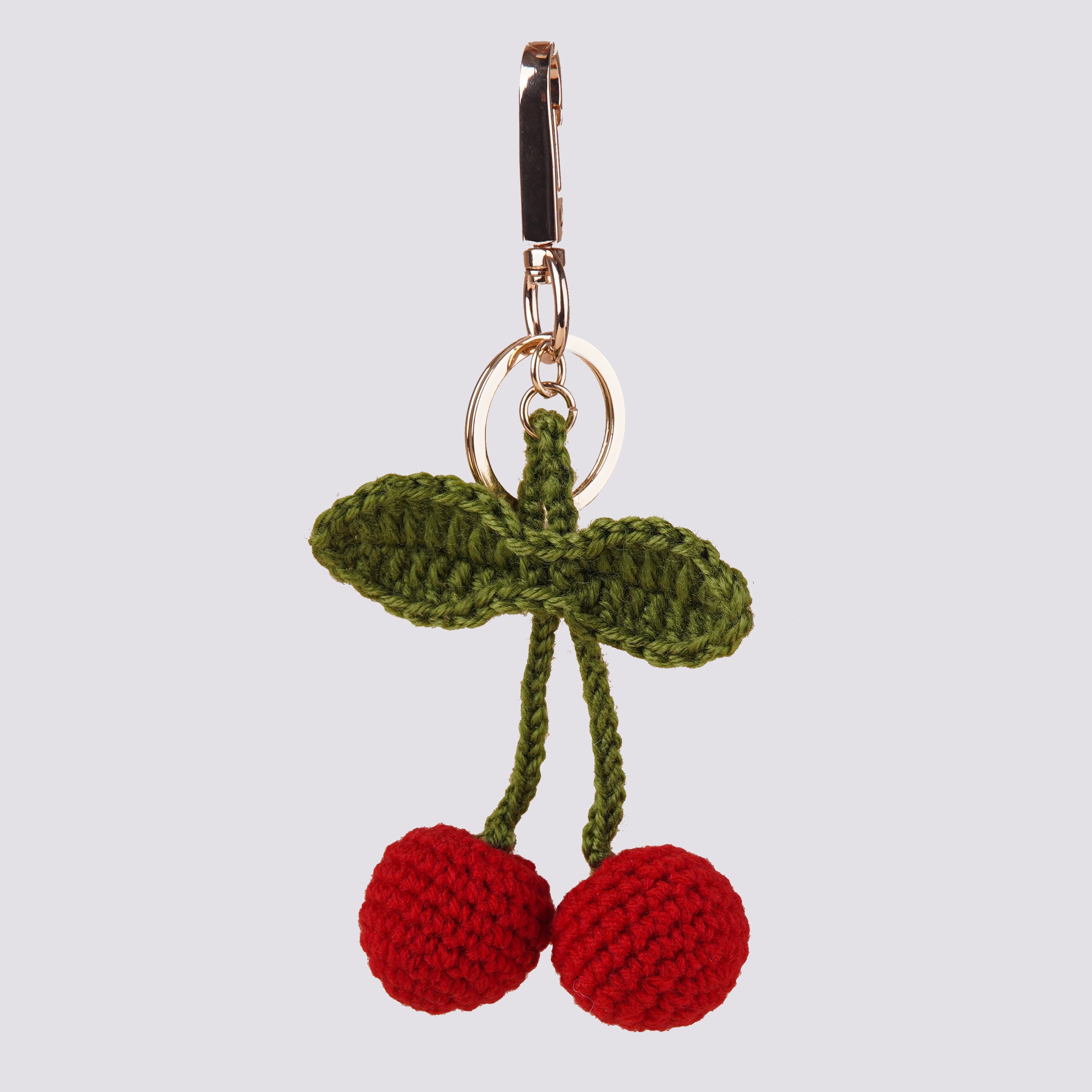 The Cherry Hand Crochet Gold Bag Charm