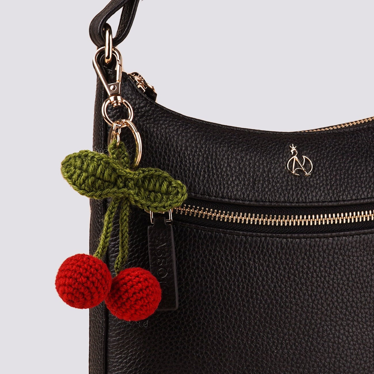 The Cherry Hand Crochet Gold Charm Keyring