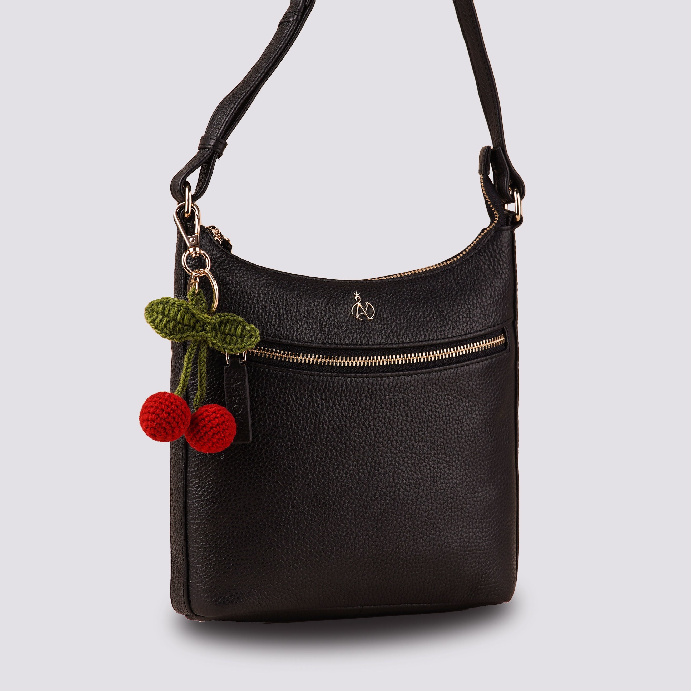 The Cherry Hand Crochet Gold Bag Charm