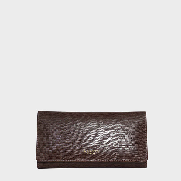 'CLAIRE' Brown Lizard Leather Flap Over Purse