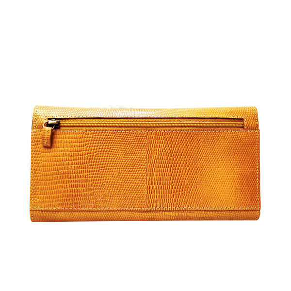 'CLAIRE' Mustard Lizard Leather Flap Over Purse