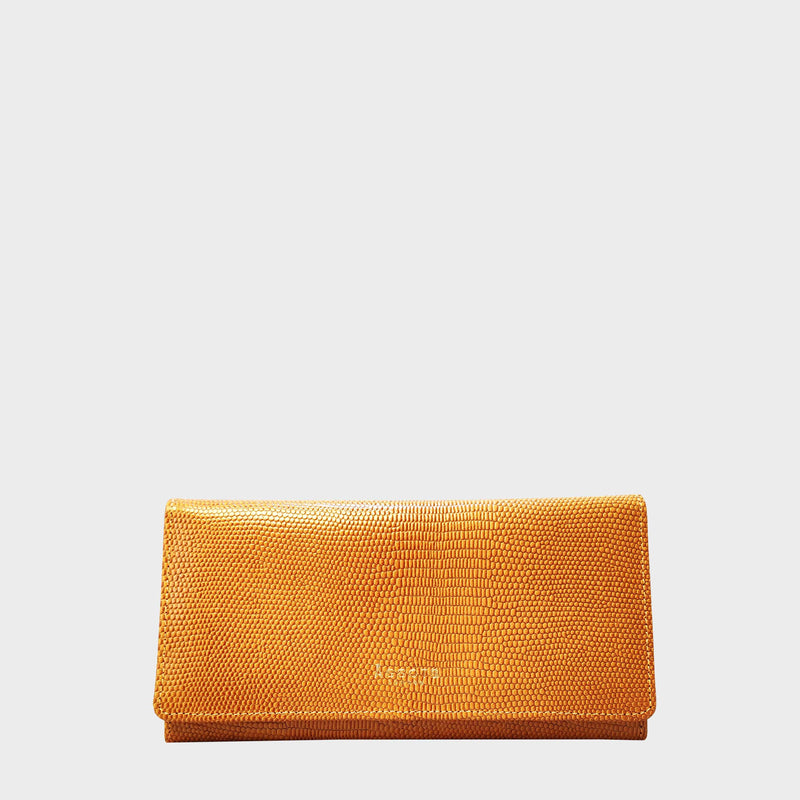 'CLAIRE' Mustard Lizard Leather Flap Over Purse