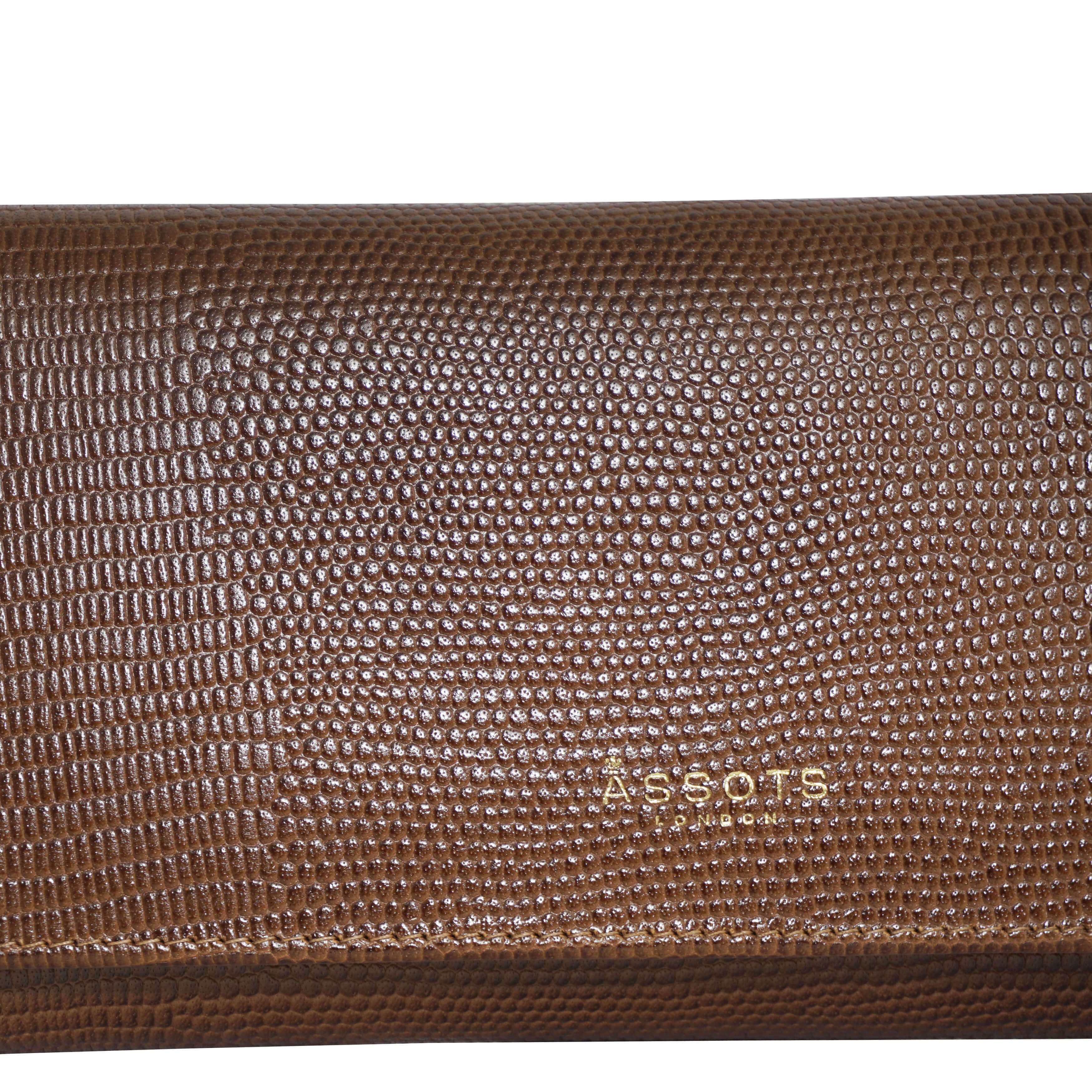 'CLAIRE' Tan Lizard Leather Flap Over Purse