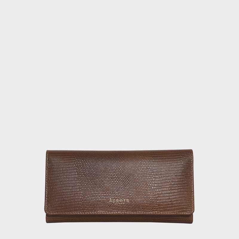 'CLAIRE' Tan Lizard Leather Flap Over Purse