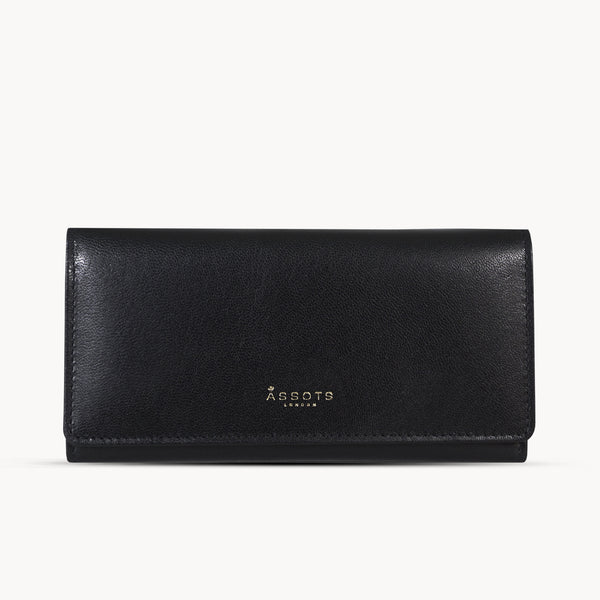 'CLAIRE' Black Polished VT Vintage Leather Flap Over Purse