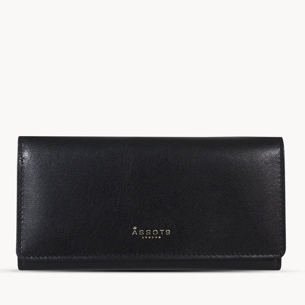 'CLAIRE' Black Polished VT Vintage Leather Flap Over Purse