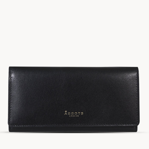 'CLAIRE' Black Polished VT Vintage Leather Flap Over Purse